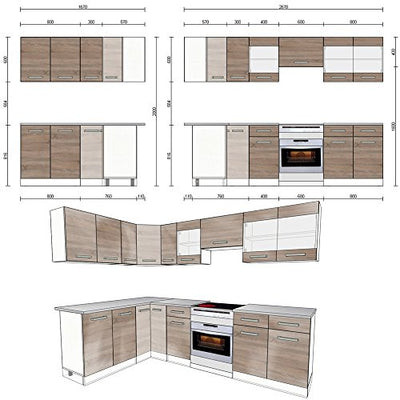 Vicco Küche Rick Eck/Winkel-Küchenzeile Küchenblock Einbauküche 270 cm Sonoma - Frei kombinierbare Einheiten - R -Line