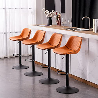 YOUNUOKE 2X Barhocker Barstuhl Geflochtene Design Küchenstühle, Hochwertiger Kunstleder Gepolsterter Sitz mit Rückenlehne, Thekenhocker Höhenverstellbar und 360° Drehbar für Küche und Bar Orange