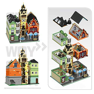 ReallyPow Uhrenturm, 4-in-1 Glockenturm mit Minifiguren, Bell Tower Moc Stadthaus, Häuser Komoatibel mit Lego Creator Haus - 7010 Teile