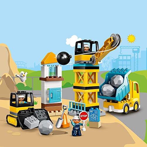 LEGO 10932 DUPLO Baustelle mit Abrissbirne, Spielzeug mit Baustellenfahrzeugen wie LKW, Kran und Bagger, Motorikspielzeug für Kinder ab 2 Jahre