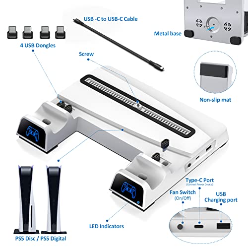 OIVO PS5 Standfuß mit Lüfter und PS5 Ladestation mit Headset Halterung im Miniformat für Playstation 5 PS5 Konsole, platzsparender PS5 Lüfter mit PS5 Controller Ladestation und 10 Spieleschlitzen