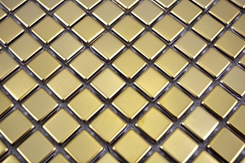 Mosaik Fliese Edelstahl gold Gold Stahl gebürstet für WAND BAD WC KÜCHE FLIESENSPIEGEL THEKENVERKLEIDUNG BADEWANNENVERKLEIDUNG Mosaikmatte Mosaikplatte