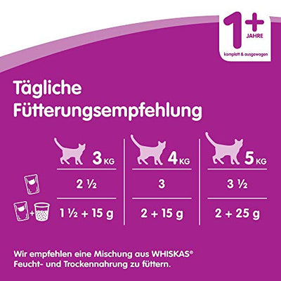 Whiskas 1 + Katzenfutter – Geflügel-Auswahl in Gelee – Hochwertiges Feuchtfutter für ausgewachsene Katzen – 120 Portionsbeutel à 100g