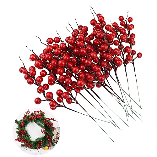 Weihnachtsdeko 15 Stück Künstliche Rote Beeren Groß Beerenzweig 26 cm Lang Christbaumschmuck Weihnachten Picks Künstliche Holly Beeren für Weihnachtsbaum Dekor Blumenkranz DIY Handwerk (Weinrot)