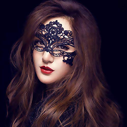 FLOFIA 10 Stück Venezianische Maske Damen Spitze Maske Lace Maske Schwarz / Gold Augenmaske für Fasching Maskerade Masquerade Halloween Karneval Cosplay Party Gothic Gesichtsmaske