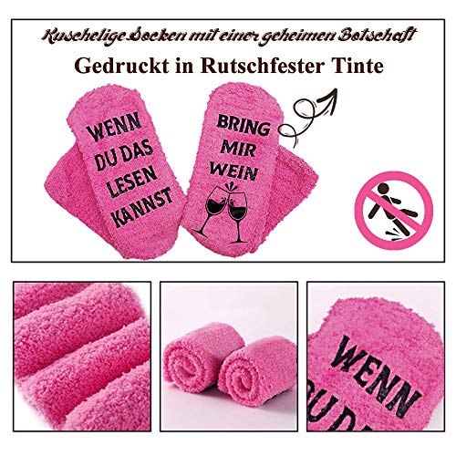 Kuschelsocken, Damen Lustige Socken Geschenke für Frauen Weinliebhaber, Wenn du das lesen Kannst Bring mir Wein Antirutsch Fun Socken Witzige Geburtstagsgeschenk für Freundin Valentinstag Muttertag