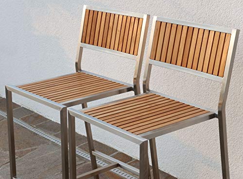 2 Stück Edelstahl Teak Barhocker Barsessel Bistrosessel Bistrohoker Massive Ausführung A-Grade Teakholz MEXIKO Gartenmöbel Modell: MEXIKO von AS-S