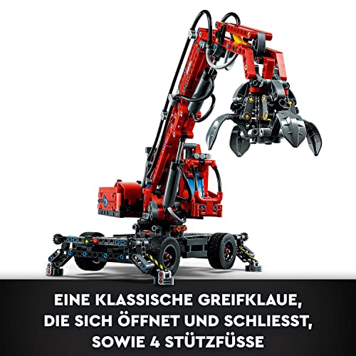 LEGO 42144 Technic Umschlagbagger Modell, Mechanisches Spielzeug Set, manuelle und pneumatische Funktionen, Baufahrzeug Kran, Lernspielzeug