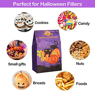 Halloween Süßigkeit Taschen Behandelt Taschen, AUERVO 20 Stück Kinder Halloween Candy Papiertüten für Süßes oder Saures mit 24 Stück Halloween Aufkleber, Partytüten Papier Geschenktüten Goodie Taschen