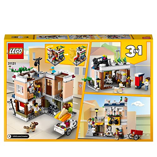 LEGO 31131 Creator Nudelladen, Fahrradladen und Spielhalle, 3in1 Konstruktionsspielzeug für Kinder ab 8 Jahren, Modular Building