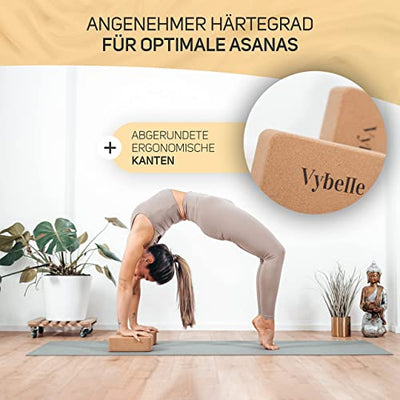 Vybelle® Yoga Block 2er Set aus Kork [100% Klimaneutral] INKL. Tragetasche und E-Book - Ergonomischer & hochwertiger Naturkork Yogablock - Yoga Klötze Yoga Klotz Yogablöcke für Pilates