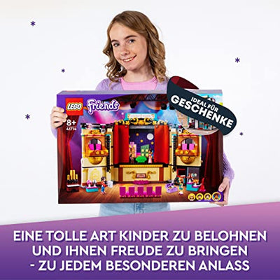 LEGO 41714 Friends Andreas Theaterschule aus Heartlake City, kreatives Spielzeug mit 4 Mini-Puppen und Puppenzubehör für Kinder ab 8 Jahre, Geschenk zu Weihnachten