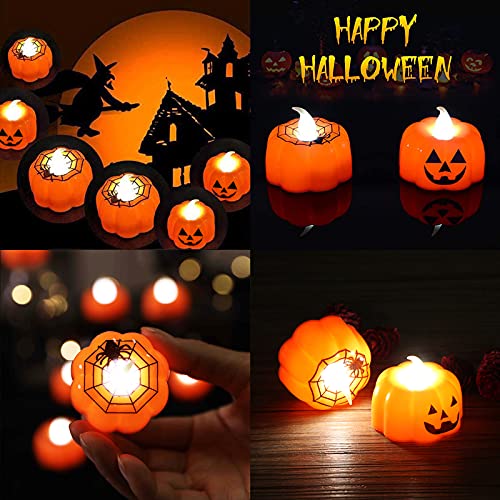 MAISITOO 12er Set LED Kerzen Halloween Deko,LED Teelichter Kürbis,LED-Teelichter,Flammenlose Flackern Kerze Pumpkin Licht Elektrische Batteriebetriebene Teelicht Deko für Halloween Dekorationen