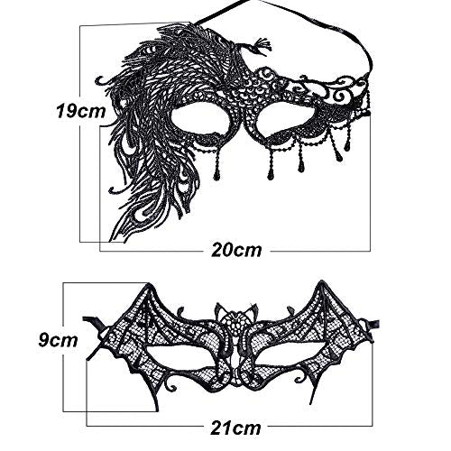 FLOFIA 10 Stück Venezianische Maske Damen Spitze Maske Lace Maske Schwarz / Gold Augenmaske für Fasching Maskerade Masquerade Halloween Karneval Cosplay Party Gothic Gesichtsmaske