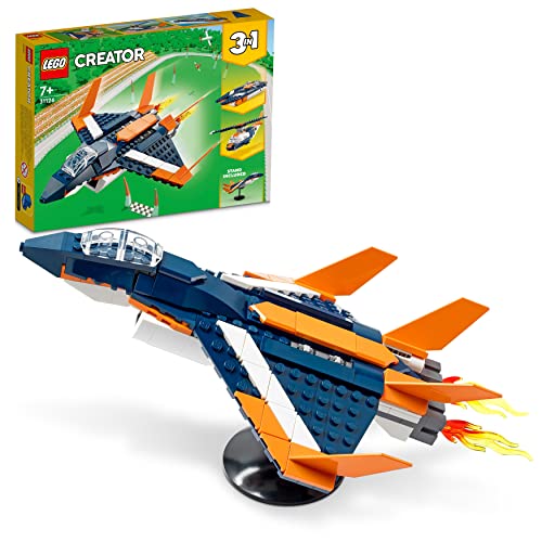 LEGO 31126 Creator 3-in-1 Überschalljet, Flugzeug Hubschrauber und Boot, 3 Modelle zum Bauen, Spielzeug ab 7 Jahre