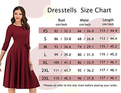 DRESSTELLS Damen Cocktail Kleider für Damen Vintage Retro Kleid 3/4 Arm Rundasuschnitt Festliches Kleid Blush L