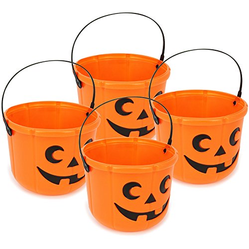 com-four® 4X Halloween Körbe, Kürbis Eimer zum Sammeln von Süßigkeiten zu Halloween, 14 cm hoch, Ø 18 cm (04 Stück - 14x18 cm)