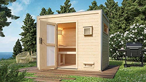 FinnTherm Saunahaus Chill aus Holz Gartensauna mit 38 mm Wandstärke Sauna Außensauna Flachdach