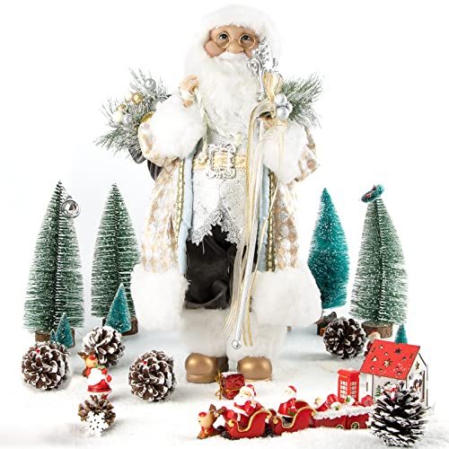 ABXMAS Weihnachtsmann Puppe für Dekoration, Handgefertigte Santa Claus Weihnachtspuppe 50cm, Neuheit Weihnachtsmannfigur Ornament für Weihnachtstisch, Party, Geschenk