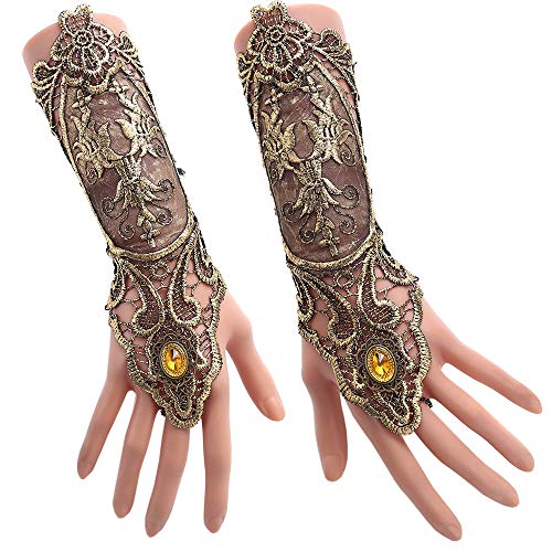 Jurxy Gothic Handstulpe mit Brosche Victorian Steampunk Handgelenk Cuff Gear Armband für Hochzeit Braut Halloween Fasching Accessoires - 1 Paar