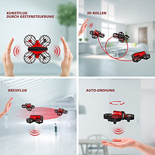 Holy Stone HS450 Mini Drohne für Kinder mit 3 Akkus lange Flugzeit, RC Quadrocopter mit Gestensteuerung, Höhenhaltemodus, One Key Start, 360° Rollen, Kopflos Modus Mini Drone für Anfänger Mädchen Rot