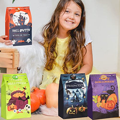 Halloween Süßigkeit Taschen Behandelt Taschen, AUERVO 20 Stück Kinder Halloween Candy Papiertüten für Süßes oder Saures mit 24 Stück Halloween Aufkleber, Partytüten Papier Geschenktüten Goodie Taschen