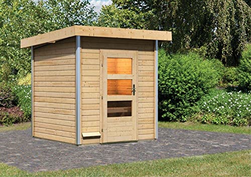 FinnTherm Saunahaus Asana aus Holz Gartensauna mit 38 mm Wandstärke Sauna Außensauna Pultdach