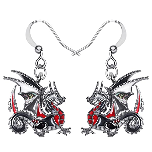 WEVENI Emaille Legierung Netter Drache Ohrringe Dinosaurier Drop Baumeln Mode Schmuck Charme Geschenk Für Frauen Mädchen Damen (Grau)