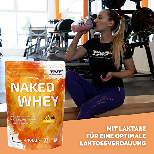 TNT Naked Whey Protein Pulver (1kg) • Eiweißpulver mit Laktase für Protein Shake, Backen & Kochen • Tolle Löslichkeit & leckerer Geschmack (Vanilla)