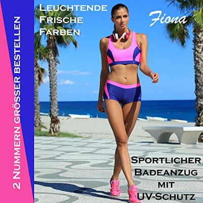 Aqua Speed Damen Bikini Set | Two Piece Swimsuit | Womens Swimwear | Zweiteilige Badebekleidung | Strand Bademode | Zweiteiler für Frauen | Beachwear | Gr. 42, 43 Neon Pink - Navy | Fiona