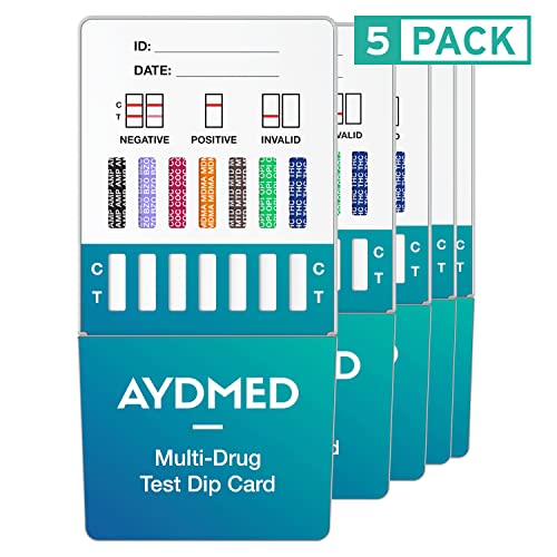 5 x Aydmed Drogenschnelltest Dip-Karten für 7 Drogenarten | Drogentest für Urin | Test auf Kokain, Cannabis, Opiate, Methadon, Amphetamine, Ecstasy und Benzodiazepine