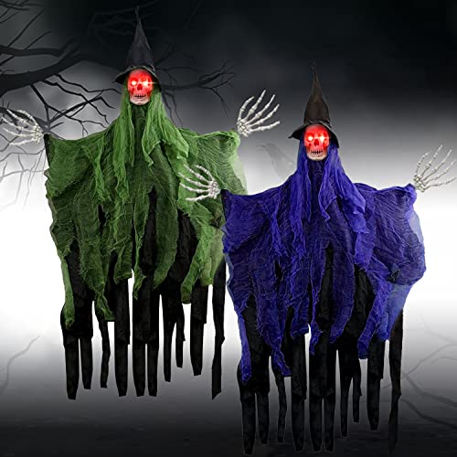 Halloween Deko 2 pcs, Halloween Deko Horror Hägende Ghost 105 x 85 cm,Halloween Dekoration Grim Reaper Skeleton Door Curtain, Halloween Ghost Hägende Geister fä Halloween Deko Party Garten