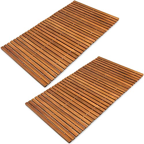 Deuba 2X Badvorleger Badematte Badvorleger Holz 80 x 50 cm FSC®-zertifiziertes Akazienholz Rutschhemmende Gummistopper