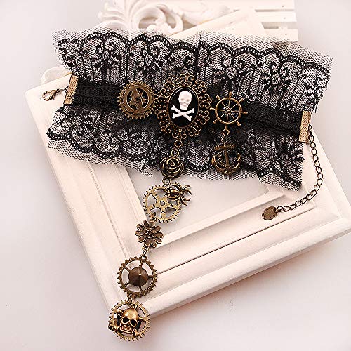 Daimay Gothic Handstulpe mit Brosche Victorian Steampunk Handgelenk Cuff Gear Armband für Hochzeit Braut Halloween Fasching Accessoires - 1 Paar - Piraten-Stil