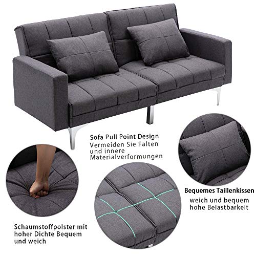 Mingone Schlafsofa Sofa mit Schlaffunktion 3 Sitzer Sofabett Verstellbarer Winkel Couch Schlafsessel (Dunkelgrau, 76 x 86 x 148 cm)