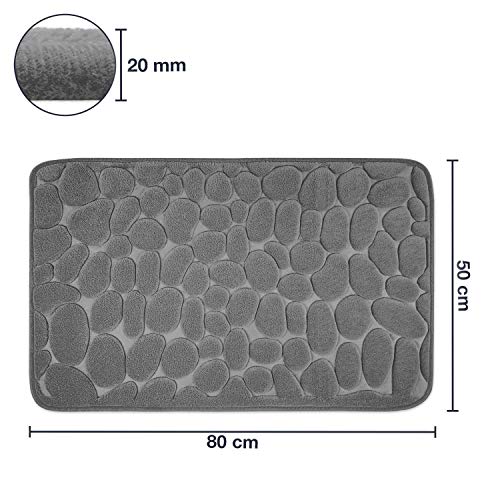 WohnDirect Badezimmerteppich mit Memory Foam - Rutschfester Badteppich - Badematte waschbar & schnelltrocknend auch ideal als Duschvorleger - Badvorleger 50 x 80 cm - Grau