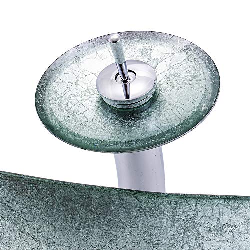 HomeLava Modern Waschbecken Glas Oval Set Hartglas Aufsatzwaschbecken mit Wasserfall Wasserhahn und Chrom Pop Up Ventil