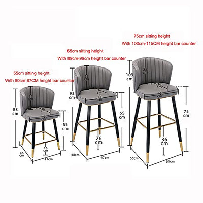 (2 Stück) Hoher Hocker, Barhocker Mit Eisenhalterung Im Nordischen Stil, Küchen-Pu-Stuhl Mit Bequemer Polsterung, Geeignet Für Zuhause/Bar/Café (Farbe: E, Größe: 55 cm) (F 75 cm) Geeignet Für Bistros