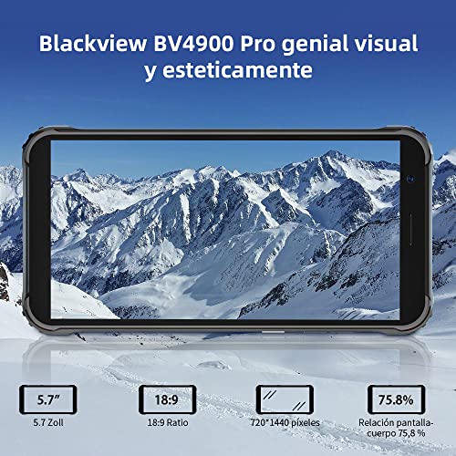 Blackview BV4900 Pro Outdoor Smartphone ohne Vertrag 64GB (Android 10, 13MP+5MP Kamera, 5.580mAh, 5.7 Zoll HD+ Display, Dual SIM, NFC, OTG) IP68 Wasserdicht Handy Schwarz