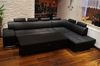 Quattro Meble Echtleder Ecksofa London PIK 6z 300 x 200 Sofa Couch mit Schlaffunktion, Bettkasten und Kopfstützen Echt Leder Eck Couch große Farbauswahl