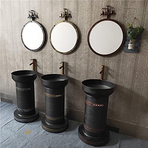 YRRA Waschtisch Stehend mit Unterschrank Industrial Style, Badmöbel Set mit Waschbecken, Wrought Iron Washbasin with Combination Tap and Drain 18,5 x 16,9 x 34,2Zoll,Bronze,Without Mirror