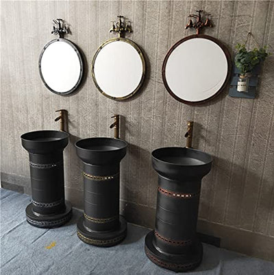 YRRA Waschtisch Stehend mit Unterschrank Industrial Style, Badmöbel Set mit Waschbecken, Wrought Iron Washbasin with Combination Tap and Drain 18,5 x 16,9 x 34,2Zoll,Bronze,Without Mirror