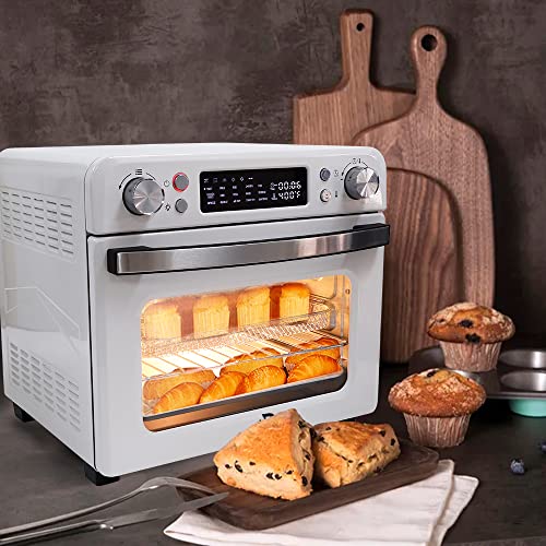 25 L Heißluftfritteuse, Heißluft-Backofen 1700W mit 9 Programmen, 25 L Kapazität, 5 Zubehör, mit LED-Display, Temperaturregelung und Timer (25L-weiß-Doppelknopf)