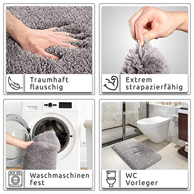 Flauschige Badematten & Badteppiche in Allen Farben 50x80 cm. Ideal geeignet als Badezimmerteppich, WC Vorleger ohne Ausschnitt und Badmatte hochflor. Badematte grau Badteppich grau Badevorleger grau