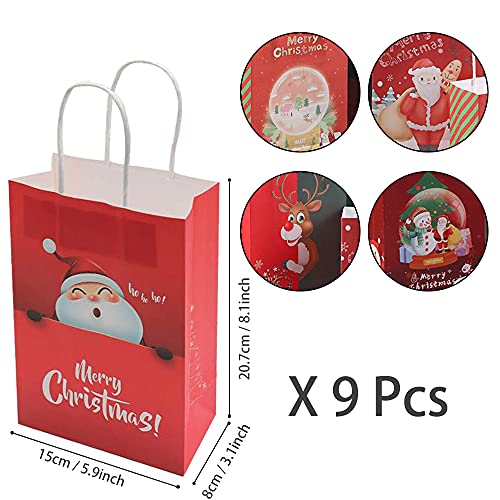 XINCHAO 9 Stück Geschenktüten Weihnachten Kraftpapier Papiertüten mit Griff Weihnachts Kraft Geschenktaschen für Weihnachtsgeschenke Geschenkverpackung