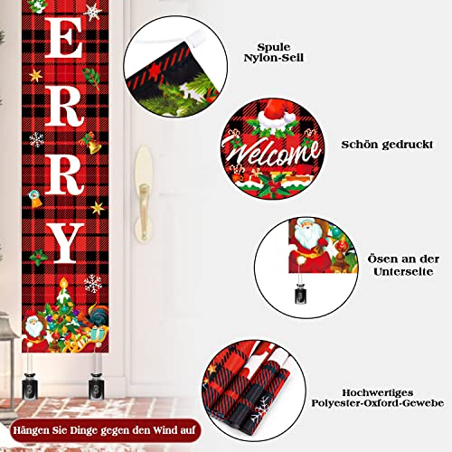 Weihnachtsbanner, Weihnachtsschilder, Merry Christmas Banner, Rot Frohe Weihnachten Banner, Buffalo Plaid Merry Christmas Schild, Hängend Weihnachten Deko Für Drinnen Draußen Tür Haustür Veranda.