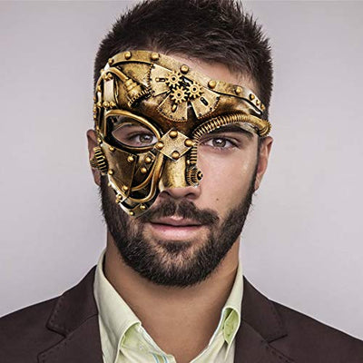 Ubauta Steampunk Metall Cyborg Venezianische Maske,Gold Maskerade Maske für Halloween Kostümparty/Phantom der Oper/Karneval Ball