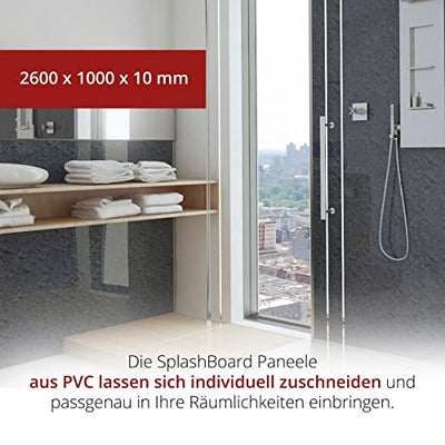 Nordholm SplashBoard Wandpaneele für Bad & Wohnräume | 260x100x1 cm Duschrückwand | Wandverkleidung aus PVC & zuschneidbar | Kunststoffplatte in Steinoptik | Perlweiß, glänzend