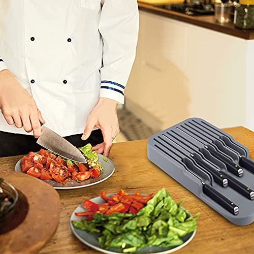 MAISITOO Horizontaler Messerblock,Messer-Organizer,In-Drawer Knife Block Küchenmesser Drawer Organizer, LxB:37 x 21cm,Messeraufbewahrung, Messerblock mit Schlitzen, Platz für 12 Messer (grau)