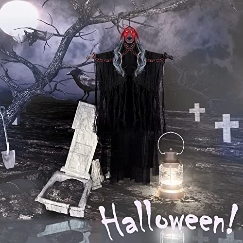 Wishstar Halloween Deko Horror, Halloween Hängend Tür Deko Geist 104 * 60 cm, Halloween Deko Grim Reaper Skelett Türvorhang, Halloween Gespenst Geistervorhang für Halloween Party Deko (Schwarz)